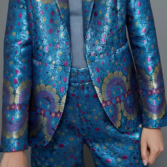 Anthropologie: The Essential Slim Straight Pants in Brocade Print 💎 - Picture 2 of 9